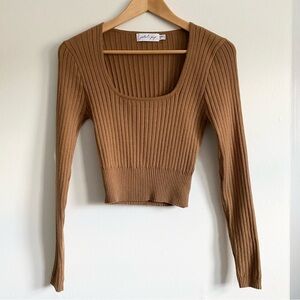 Petal + Pup Shani Ribbed Knit Top in Tan/Brown
